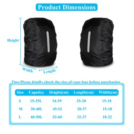 Pack of 2 Rain Cover Backpack School Bag Rain Cover Waterproof Rain Cover Satchel Backpack Protector for Outdoor Camping Hiking with Reflective Strips (L, Black + Black)