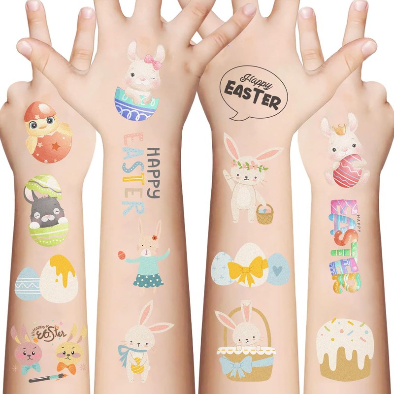 10 Sheets Happy Easter Temporary Tattoos Bunny, Egg, and Fun