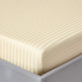 Homescapes Damask Fitted Sheet 180 x 200 cm Vanilla with Satin Stripes, 100% Egyptian Cotton, Fitted Sheet with Elastic, 330 Thread Count