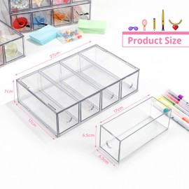 SUPAWAY Desk Organiser with 4 Drawers, Transparent Drawer Box, Drawer Organiser, Stackable Storage Box with Removable Drawer for Stationery, Mark, Office, Sunglasses
