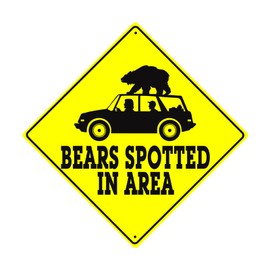 Bears Spotted in Area Drive Careful Crossing Xing Wildlife Animal Caution Danger Accident Safety Tourist Hunter Novelty Road Wall Décor Diamond Metal Aluminum 12"x12" Sign