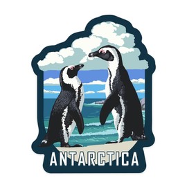 Die Cut Sticker Antarctica, Two Black-Footed Penquins, Contour Vinyl Sticker 1 to 3 inches (Waterproof Decal for Cars, Water Bottles, Laptops, Coolers), Small