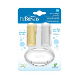 Dr. Brown's - cepillo para polvo de dientes de silicona para bebé con estuche de almacenamiento de viaje, 3 m+, gris y amarillo, paquete de 2