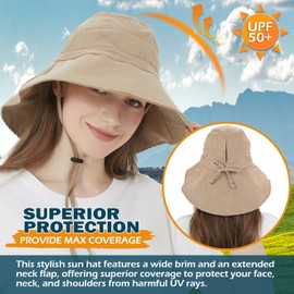 EINSKEY Women's Sun Hat with Neck Flap, UPF 50+ UV Protection Wide Brim Packable Cotton Hat for Fishing Hiking Garden Beach