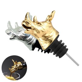 Pack of 2 Pourers for Wine Bottles, Spirits, Metal Wine Stoppers, for Wine Bottles, Oil Bottles, Spice Bottles (Gold and Silver) (Rhinoceros Head)