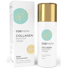 Cosphera Collagen Booster Cream 50 ml Vegan - with Hyaluronic Acid, Peptides & Vitamin B3 - Face Cream Against Wrinkles - Anti Wrinkle Cream Against Eye Bags, Dark Circles and Forehead Wrinkles