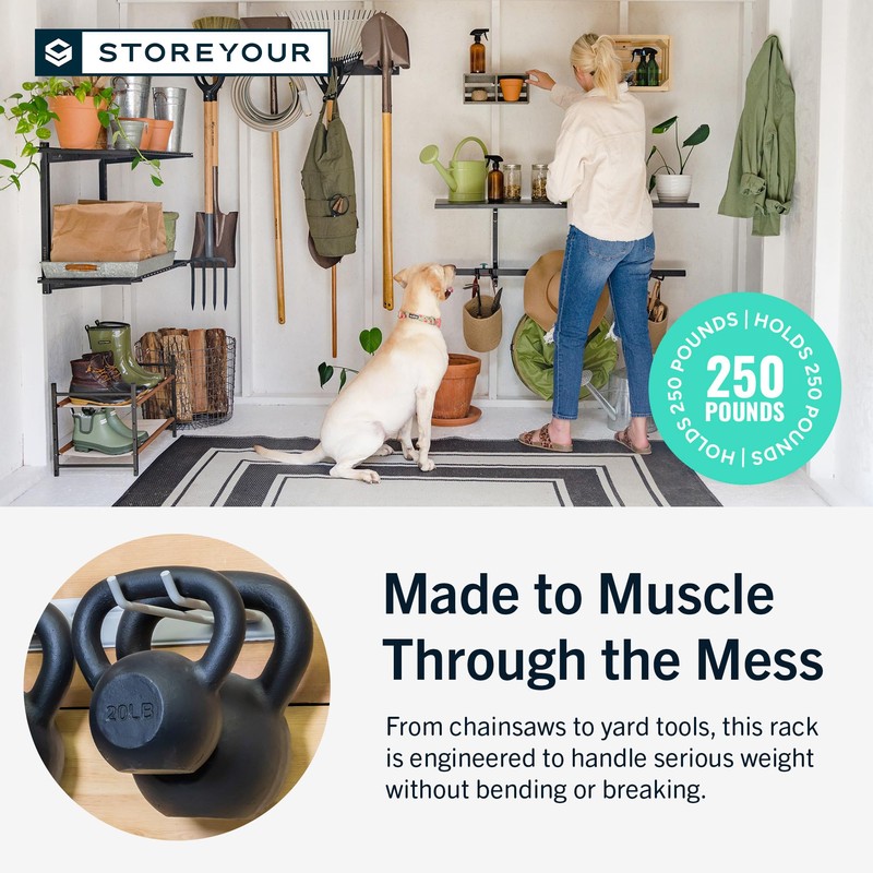 StoreYourBoard Wall-Mounted Rack With 4 Garage Hooks – Heavy-Duty Steel