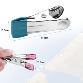 OSDUE Pack of 10 Clothes Pegs, Stainless Steel, Beach Towel Clips, Towel Clips, Towel Clips for Towel, Clothes, Socks, Food Sealing, Photos (Multi-Colour)