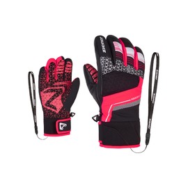 Ziener LONZALO Children's Ski Gloves / Winter Sports | Waterproof, Primaloft, Black, Neon Pink, 4