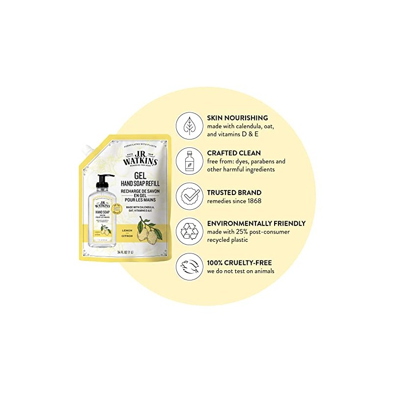 J.R. Watkins Liquid Hand Soap Lemon 34 oz Refill, Pack