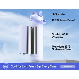 POWCAN 26 oz Insulated Water Bottle with 2-in-1 Straw and Spout Lid, Keep Cold 24H, Leak-Proof, BPA-Free, Double Wall Stainless Steel Water Bottle for Sports, Gym, Travel, and School (Lupine)