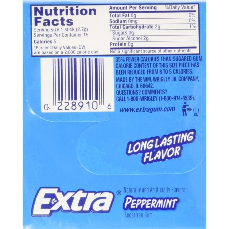 Wrigley's Extra Gum Peppermint (Pack of 10), Assorted