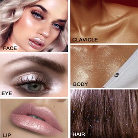 Sitovely 3 Pieces Fairy Highlighter Patting Powder, Body Glitter Shimmer Highlighter Powder Stick, Contour Pen & Blush Pen & Face Brightening, Face High Gloss Glitter Loose Highlight Powder Set