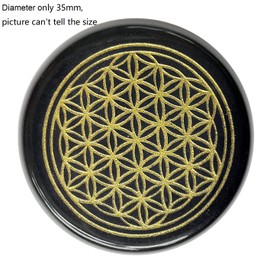 Loveliome Natural Black Agate Flower of Life Engraved Healing Crystal Chakra Balancing and Positive Energy Generator Palm Pocket Stone