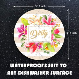 Dishwasher Magnet,Clean Dirty Sign Indicator- Double Sided Magnet with Magnetic Plate, Kitchen Dish Washer Refrigerator Reversible Indicator Stripe Wreath