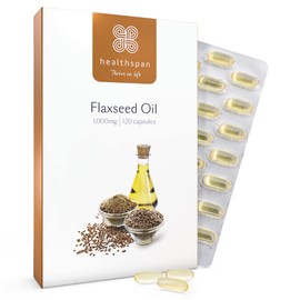 Healthspan Flaxseed Oil 1,000mg | 120 Capsules | Omega 3 Fatty Acid ALA | Maintain Healthy Blood Cholesterol Levels | Women's Health | Vegan