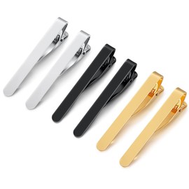 Set of 6 Tie Clips for Men (Gold/Silver/Black), Metal Tie Clips, Men's Tie Pin Set, Thin Tie Clip for Valentine's Day, Christmas, Wedding, Everyday Use, copper