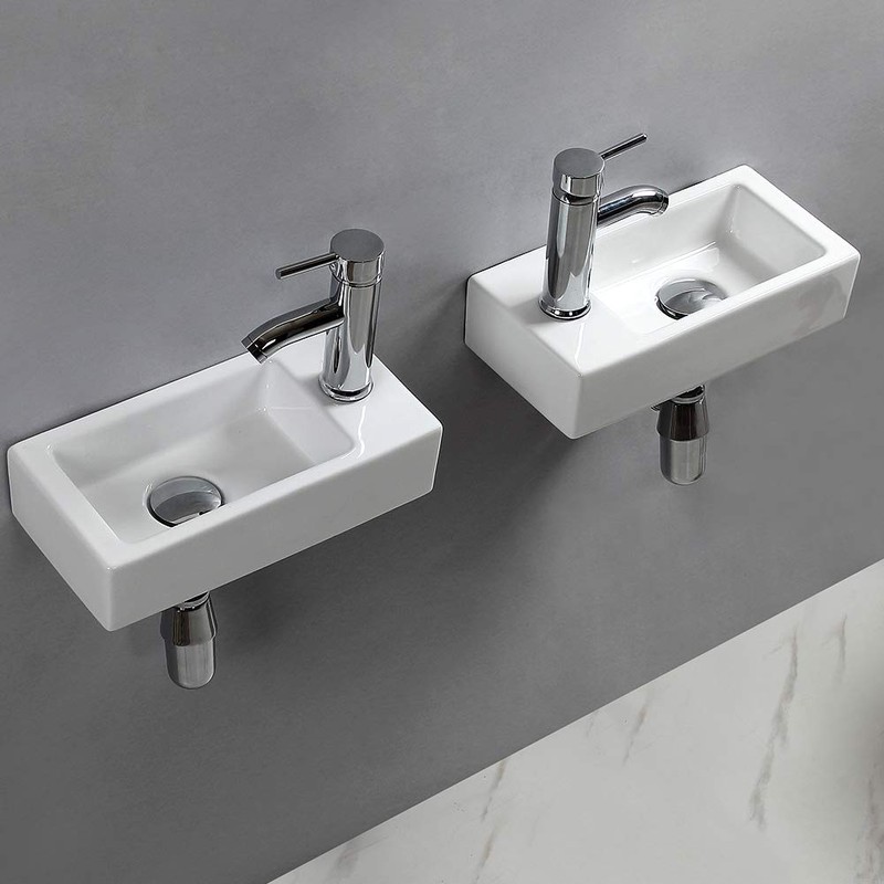 Wall Hung Basin Sink Small Cloakroom Basin Rectangle Ceramic Wash
