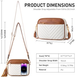 Bagsure Women's Shoulder Bag - Crossbody Bags for Women with 2 Adjustable, Removable Wide Straps, Lightweight Women's Leather Shoulder Bag, Quilted Design, Beige Brown