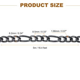 sourcing map 16.4Feet Aluminum Link Chain, Link Cable Chain Twist Oval Plated Chain Bulk Craft Making Chain Roll for DIY, 8.5x6.2x1.66mm, 3:1(S:L), Dark Gray