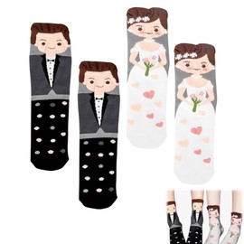 2 Pairs of Wedding Socks, Wedding Gifts for Bride and Groom, Funny, Original Wedding Gifts, Socks with Wedding Dress and Tuxedo, Comfortable and Breathable Socks for Men and Women, NO