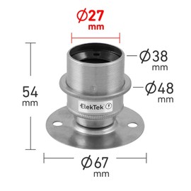 ElekTek Brushed Antique Brass E27 Slatted Socket with Lampshade Ring, ES Edison Screw, Flat Base, Fits BESA Tube Sockets, 50mm Centre Fixings