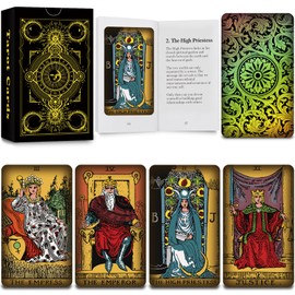 Smoostart 78 Tarot Cards with Guide, Classic Tarot Card Deck for Beginners and Professional Players, Future Telling Game (Holographic Gold without Frame)