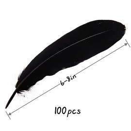 100Pcs Black Feathers 6-8 inches Long,15-20cm Beautiful Feather,Bilateral Natural Goose Feather for Crafts,for Wedding Dress and Party Costumes Decoration,DIY Fabricating Handicraft Article (Black)