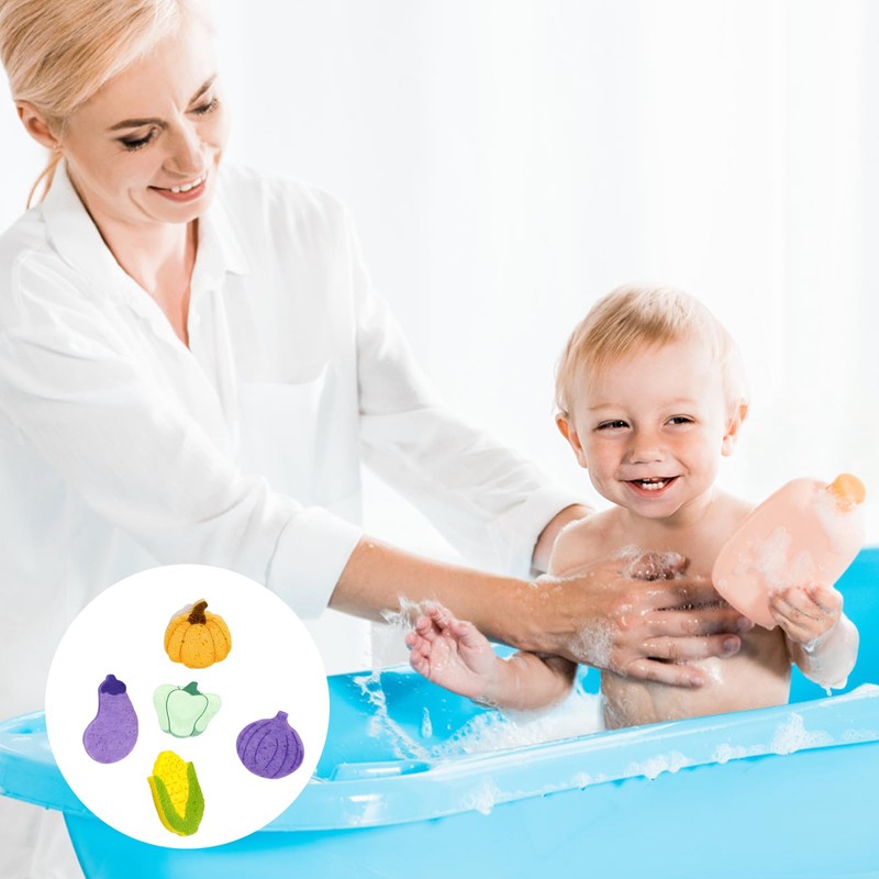 5pcs Bath Sponges for Kids,Soft Safe Vegetable Shapesbaby Sponges for