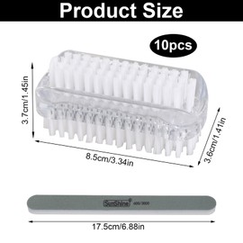 Pack of 10 Double-Sided Hand Brush Nail Brush with Hard Bristles Hand Wash Brush Fingernail Brush with 5 Nail Files for Cleaning Hand Nail Bathroom Sink