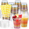 Jingmore 50 Pack Fiesta Plastic Cups with Lids and Paper