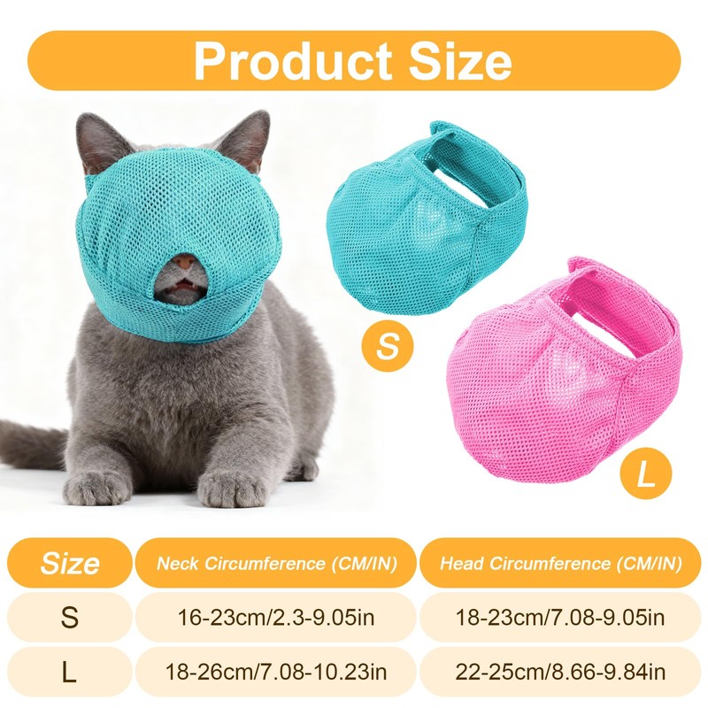 2Pcs Breathable Cat Muzzle with Soft Mesh Covered, Cat Muzzle