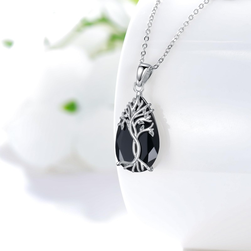 YFN Tree of Life Necklace Sterling Silver Black Tourmaline Necklace