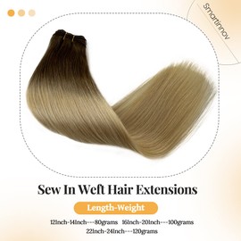 Balayage Platinum Blonde Sew in Hair Extensions Hand Tied Weft Real Human Hair Ombre Blonde with Brown Roots 18Inch Sew in Bundles for Women Double Weft Remy Hair Extension 100G