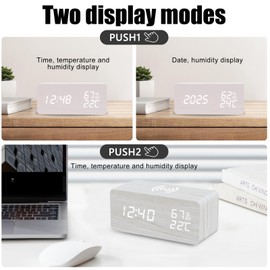 OBEST Wooden Alarm Clock Digital Clock, Temperature/Humidity/Date/Week, Digital Alarm Clock Voice Control, Date Displayfor Home, Office, Bedside Desk