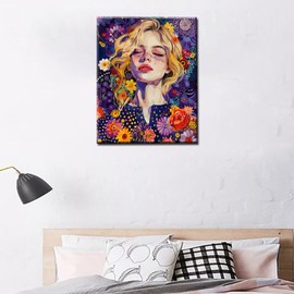 Aihonmin Girl with Flowers on Head Paint by Numbers Kits for Adult Beginners,Abstract Watercolor Painting by Number Arts Craft Painting Elegant on Canvas without Framed 16''W x 20''H