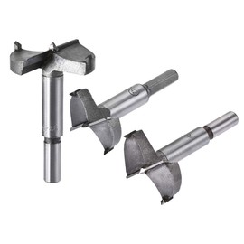 sourcing map Forstner Wood Boring Drill Bits 42mm 45mm 48mm Dia. Hole Saw Carbide Alloy Steel Tip Round Shank Cutting for Hinge Plywood Wood Tool 3in1 Set