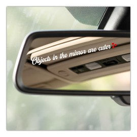 (3 Pcs) Objects in The Mirror Are Cuter Sticker Cute Vinyl Decal with Heart for Car Rear View Mirror Window Laptop Motorcycle Aesthetic Quote Waterproof Sticker 4 inches