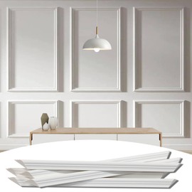 Lunghaa 6-Frame Premade Accent Wall Molding Kit, Ready-to-Assemble Wainscoting Panels, Pre-Cut Chair Rail Moulding Trim for Home Décor