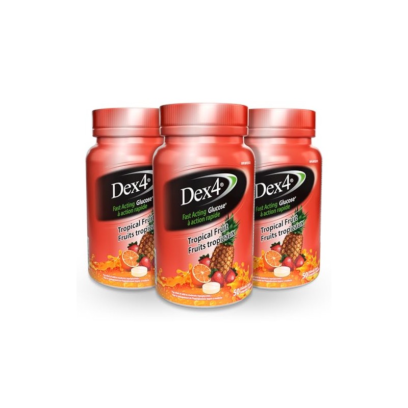 Dex4 Glucose Tablets, 50 Count Bottle, Tropical Fruit, Each Tablet