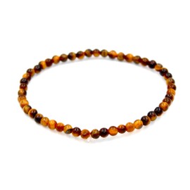 Taddart Minerals Yellow Brown Natural Gemstone Tiger's Eye Bracelet with 4mm Balls on Elastic Nylon Thread - Handmade, Nylon Rubber, Tiger's Eye