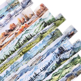 GINCEVHY 12 Rolls Landscape PET&Washi Scrapbooking Tape Set, Forest Washi Tape, Waterproof Decorative Tapes, 30/50mm Wide 6.56ft Long/Roll Masking Tape for DIY Scrapbook Journal Gift Wrapping Supplies