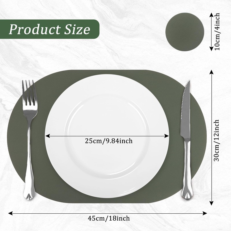 comfoyar Faux Leather Oval Placemats with Coasters Set of 6,