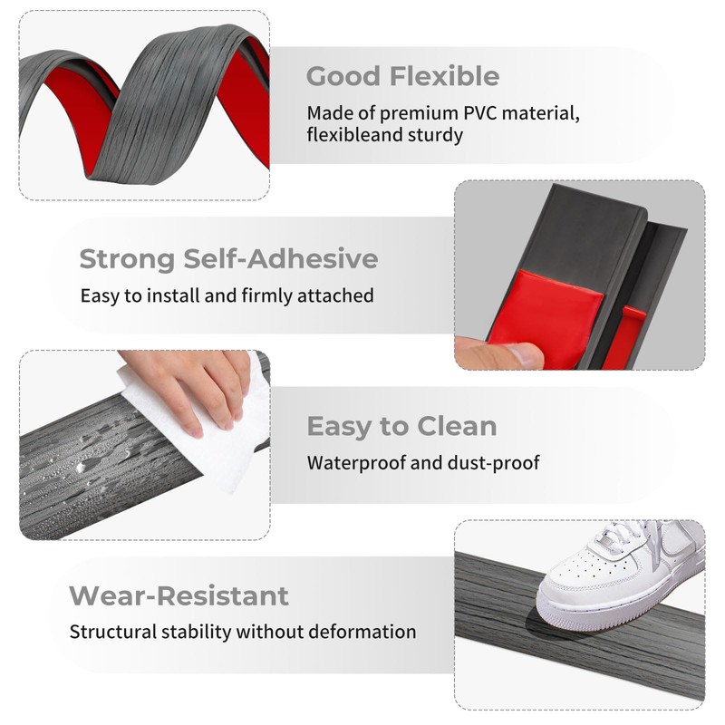 Vinyl-Door-Threshold Floor-Transition-Strips Self Adhesive 72 inch, Threshold 3/4''~4/5'', Transition-Strips for