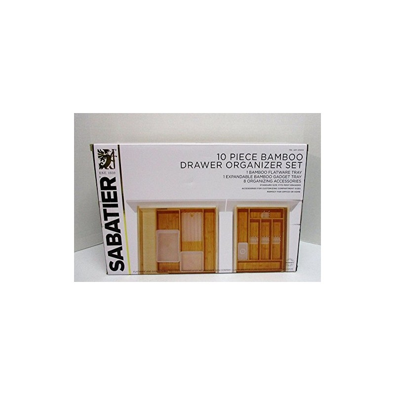 Sabatier 10 pc Bamboo Drawer Organizer Set with 8 Plastic