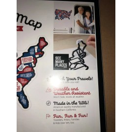 SEE MANY PLACES .com Rv State Sticker Travel Map Of The United States 19" X 13" Small RED WHITE BLUE