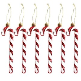 Glitter Candy Cane –Christmas Tree Hanging Decoration Bauble Xmas Ornament Pack of 6-13cm (Red)