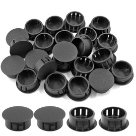 Moicstiy 30Pcs 7/8 inch (22mm) Black Hole Plugs, Plastic Round Flush Type Panel Plugs Fastener Cover for Furniture Protectors