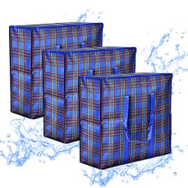 82L Extra Large JUMBO Storage Bags 190GSM for Organizing | Heavy-Duty Laundry Bags with zips for Clothes, Bedding | Durable Laundry Bag with Reinforced Handles. (3 PCS BLUE)