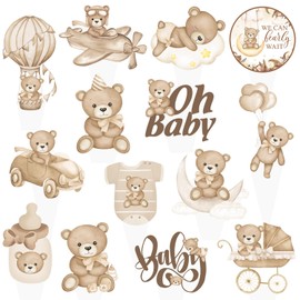 Teddy Bear Cucpcake Toppers 48Pcs We Can Bearly Wait Cupcake Toppers Bear Baby Shower Decoration Oh Baby Bear Cupcake Picks for Bear Theme Birthday Party Supplies
